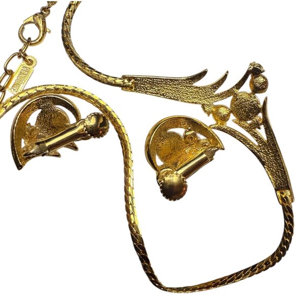 Vendome Gold-Tone Necklace & Screw Back Earrings Faux Pearls & Rhinestones - Picture 5 of 10